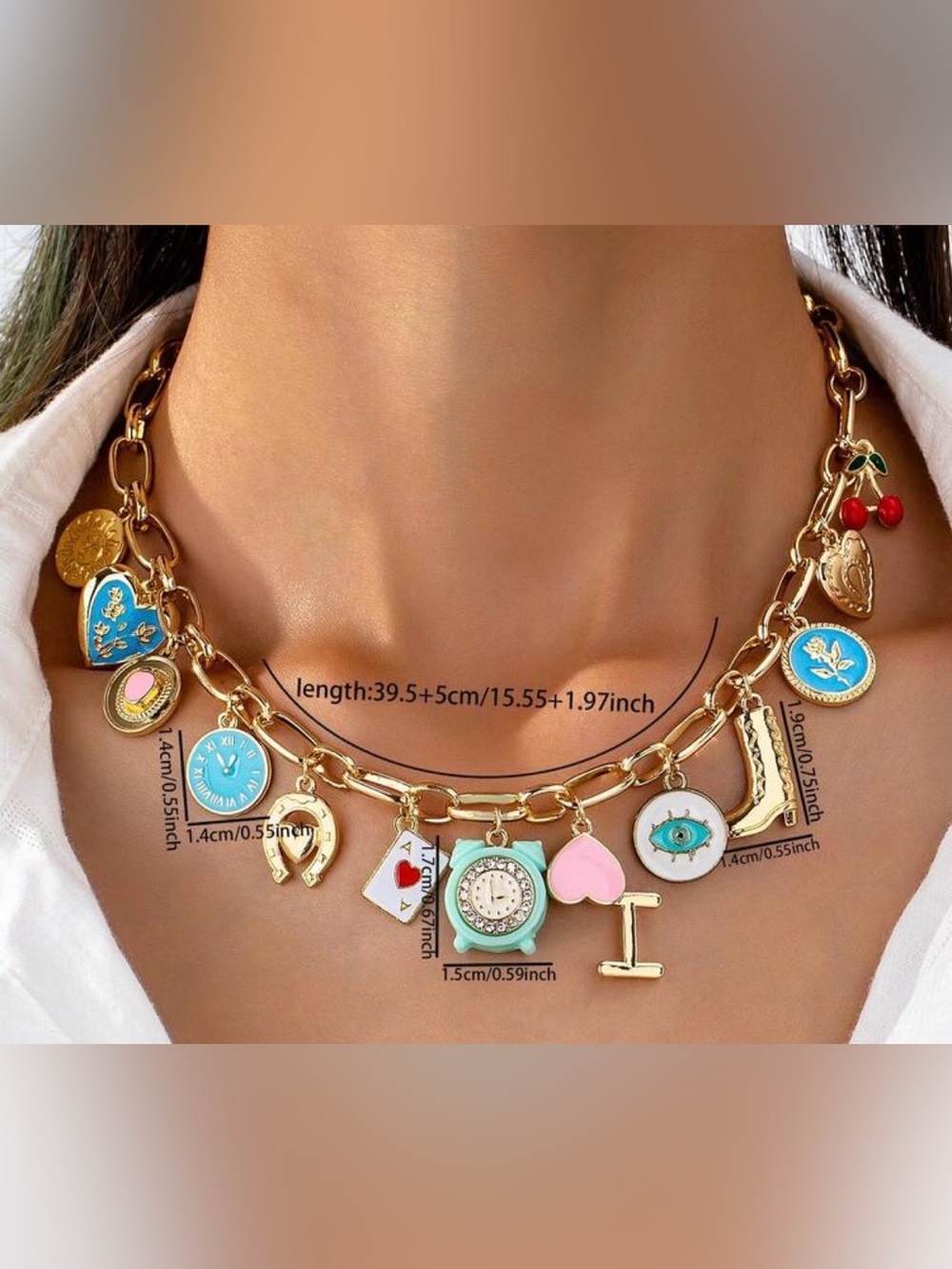 Western Gold Charm Necklace with Pastel Enamel Charms Cowgirl Charms Necklace - Picture 3 of 3